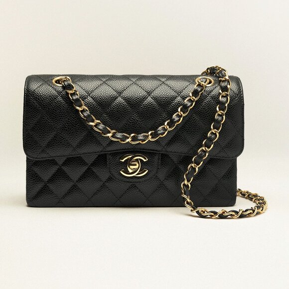 Chanel Small Classic Black Grained Calfskin & Gold-Tone Metal Handbag - Picture 1 of 16